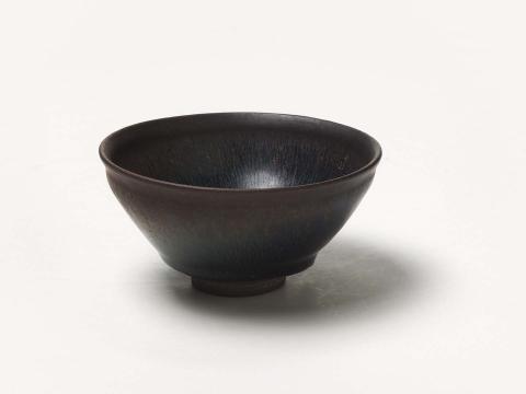 Artwork Tea bowl this artwork made of Stoneware, thrown flaring dark red body with 'hares fur glaze