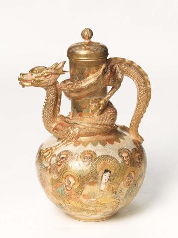 Artwork Ewer this artwork made of Squat jug form in cream stoneware with a dragon's mouth forming the spout decorated with polychrome enamels and gilt, created in 1880-01-01