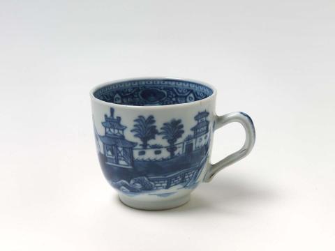 Artwork Coffee cup, Chinese export porcelain decorated with blue and white pagoda this artwork made of Hard-paste porcelain with cobalt underglaze, created in 1750-01-01