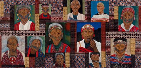 A landscape-oriented work depicting faces of people from the Meihua tribe in Taiwan.