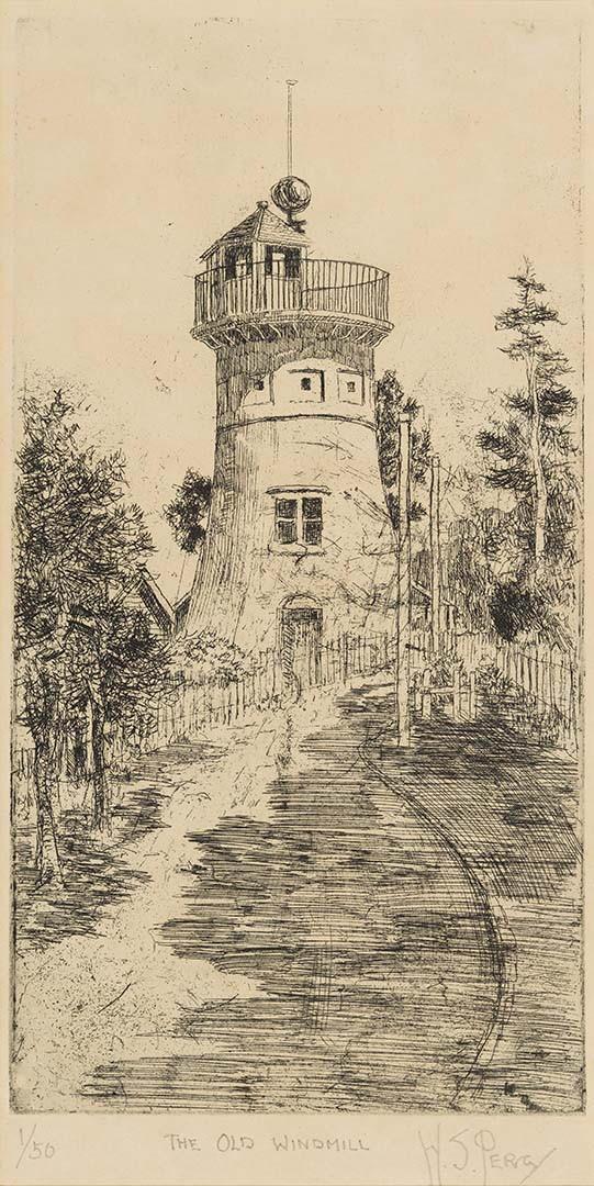 Artwork The old Windmill this artwork made of Etching on smooth wove paper, created in 1925-01-01