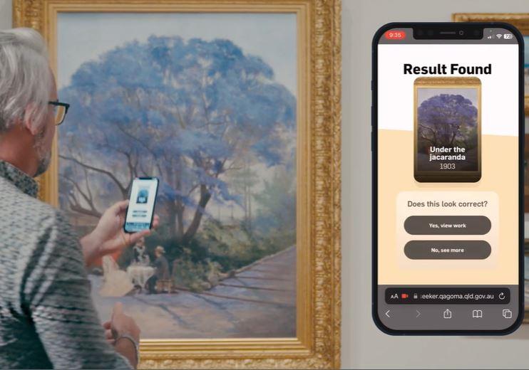 A person scanning an artwork using the ArtSEEker app