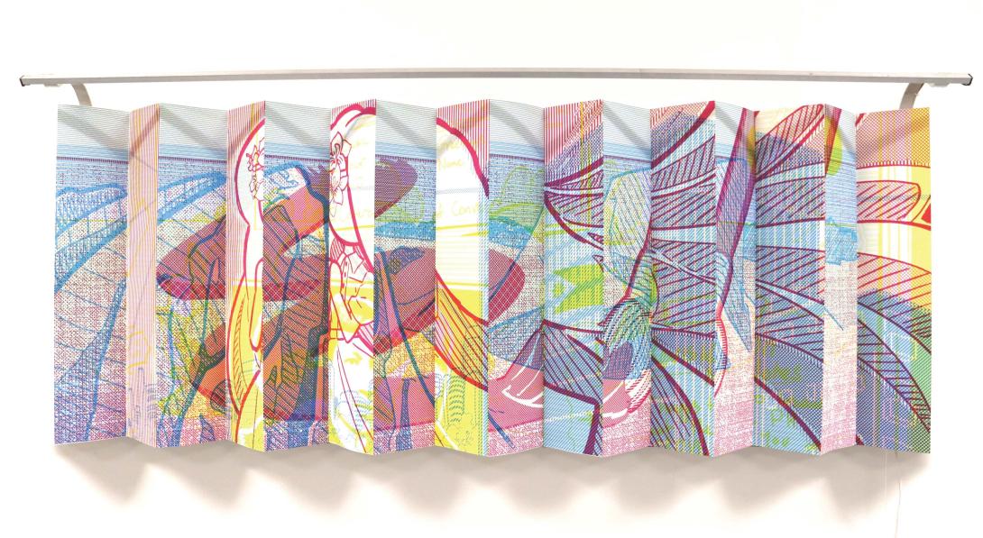 Artwork A Vivid Retrospective this artwork made of Paper agamograph on plywood, LED strip lighting on aluminium