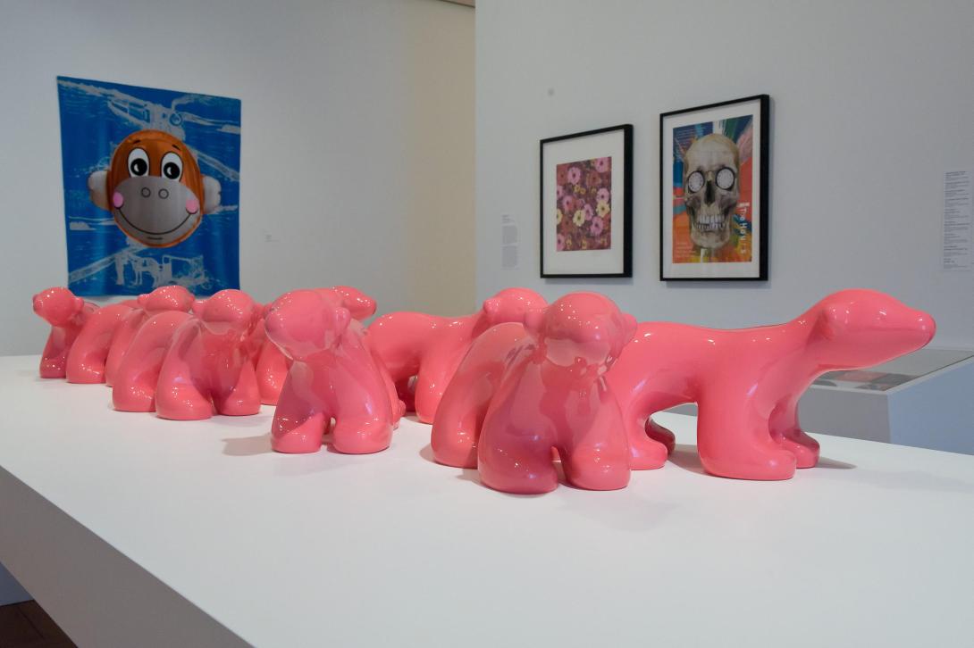  Works by Jeff Koons, Scott Redford and Damien Hirst installed for 'Multiple Choice', GOMA, July 2010 / Photograph: B Wagner, QAGOMA