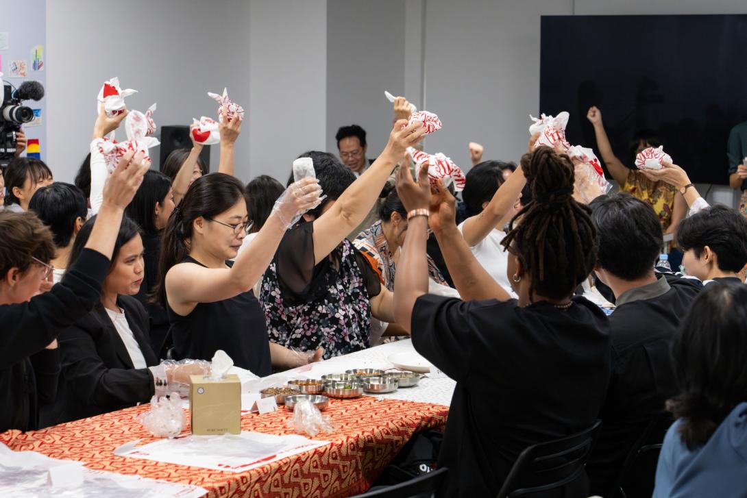 A photograph of participants in an art event