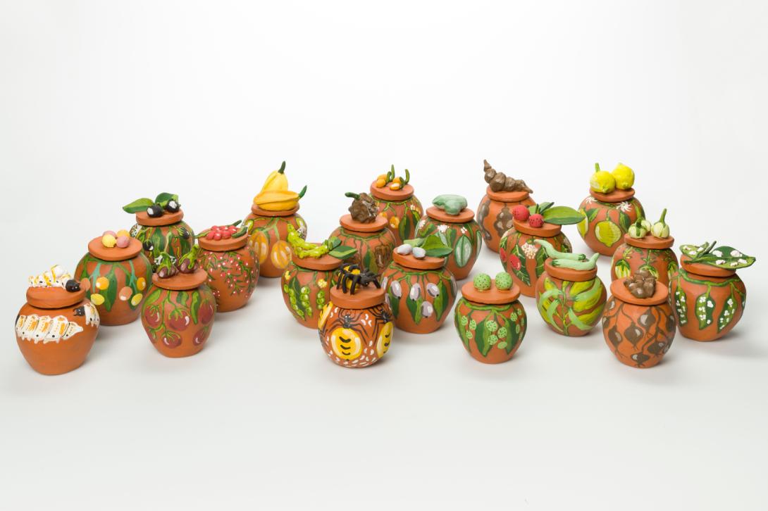 Works from Rona Rubuntja's 'Bush tucker' series 2009 / © Rona Rubuntja/Copyright Agency / Photograph: N Harth, QAGOMA