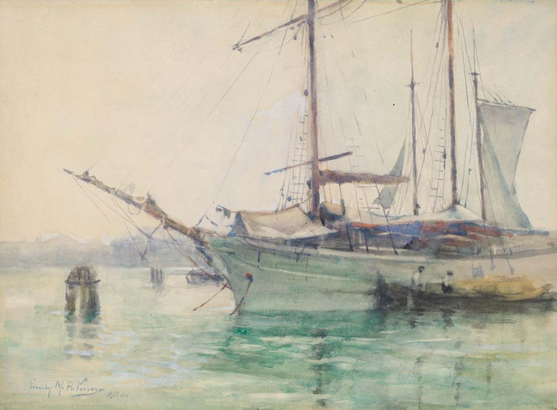 Artwork Barges on the Thames this artwork made of Watercolour on paper, created in 1900-01-01