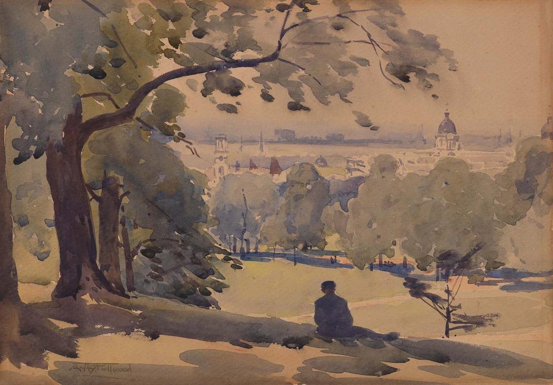 Artwork A London park this artwork made of Watercolour on wove paper, created in 1910-01-01