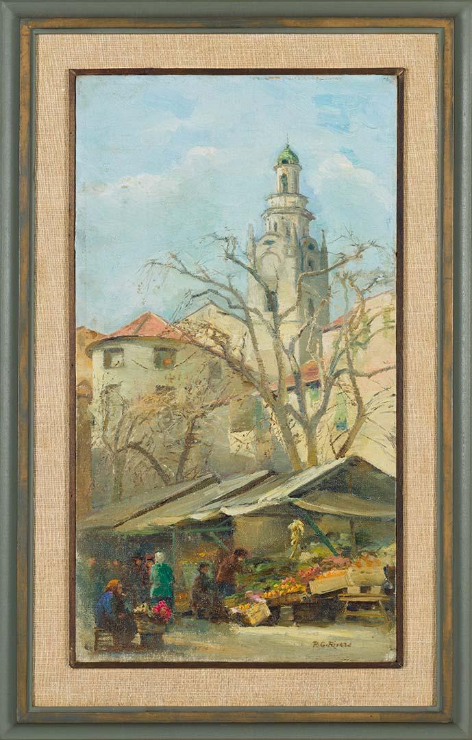 Artwork Market Place, San Remo, Italy this artwork made of Oil on canvas board, created in 1909-01-01