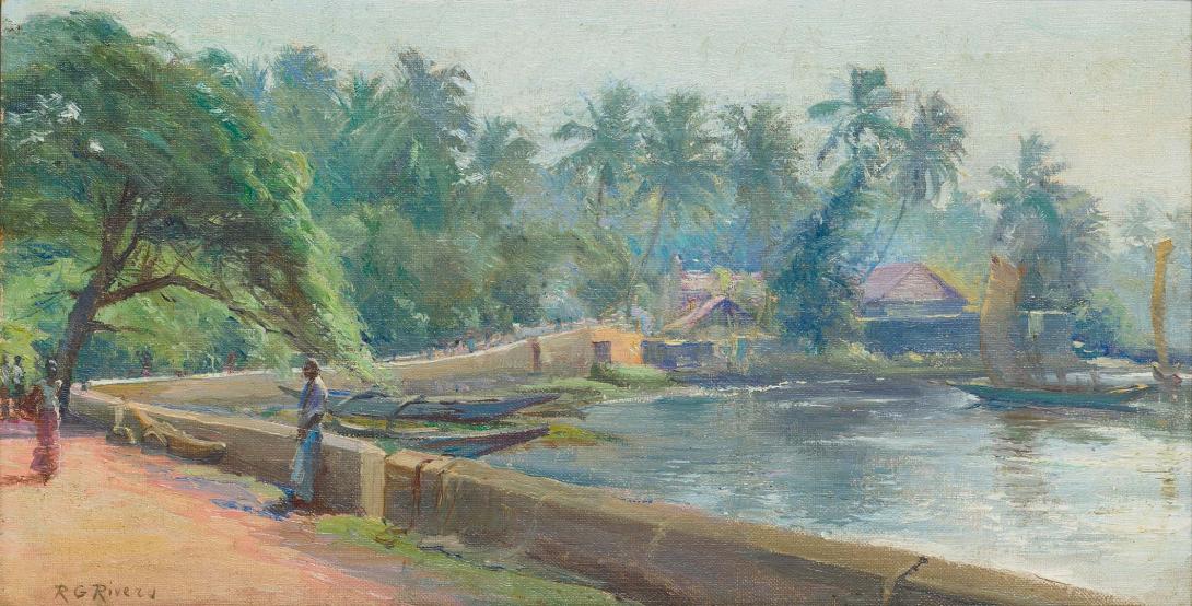 Artwork Landscape, Ceylon this artwork made of Oil on canvas on composition board, created in 1909-01-01