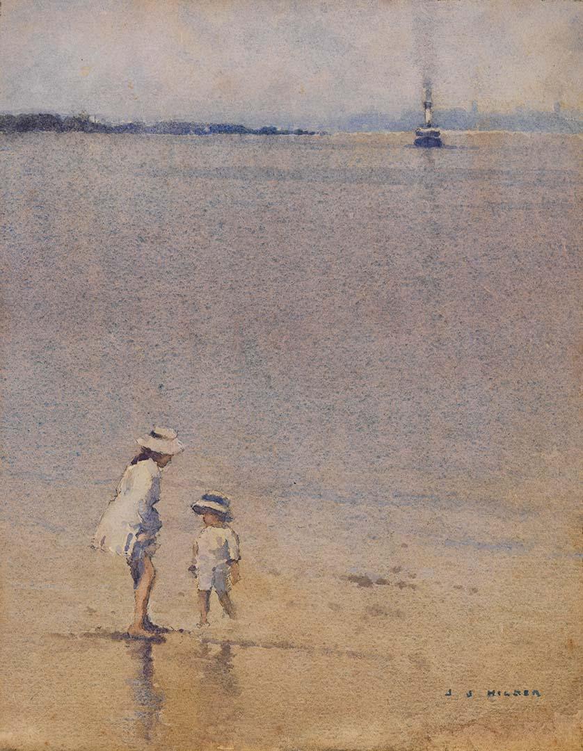 Artwork Paddlers, Rose Bay this artwork made of Watercolour over pencil on wove paper mounted on composition board, created in 1909-01-01