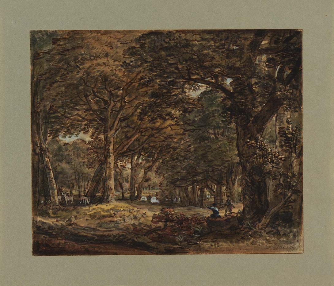 Artwork In the woods this artwork made of Watercolour and gouache over pencil on wove paper, created in 1809-01-01