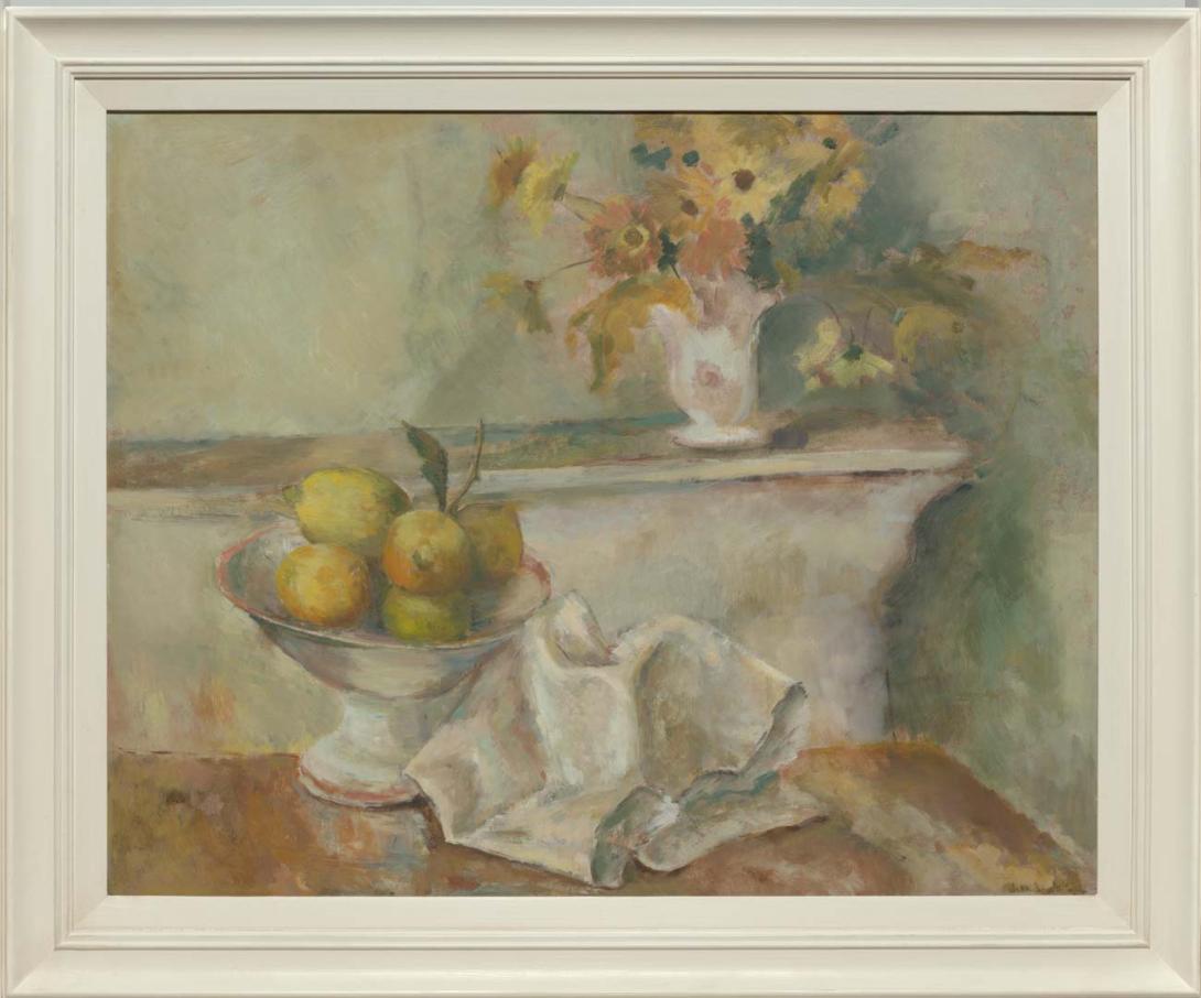 Artwork Still life this artwork made of Oil on composition board, created in 1949-01-01