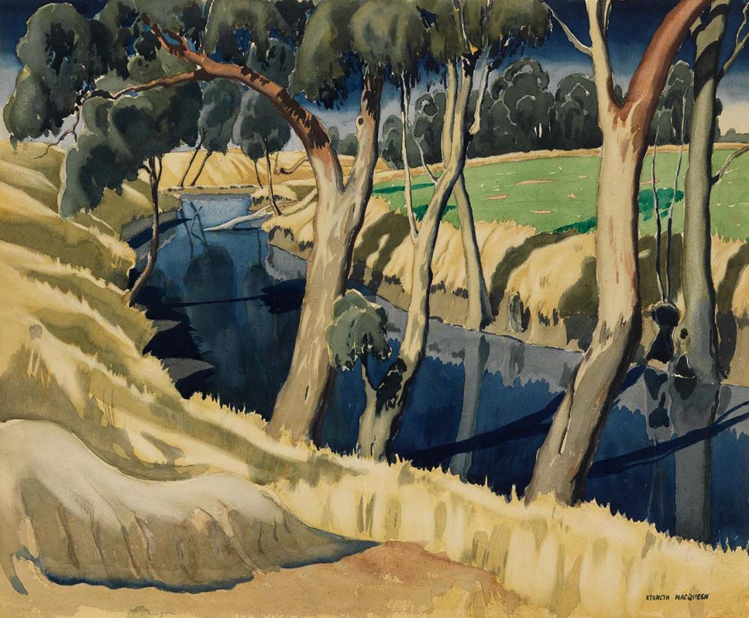 Artwork Mingimarny Creek this artwork made of Watercolour with gouache and pencil on wove paper, created in 1937-01-01