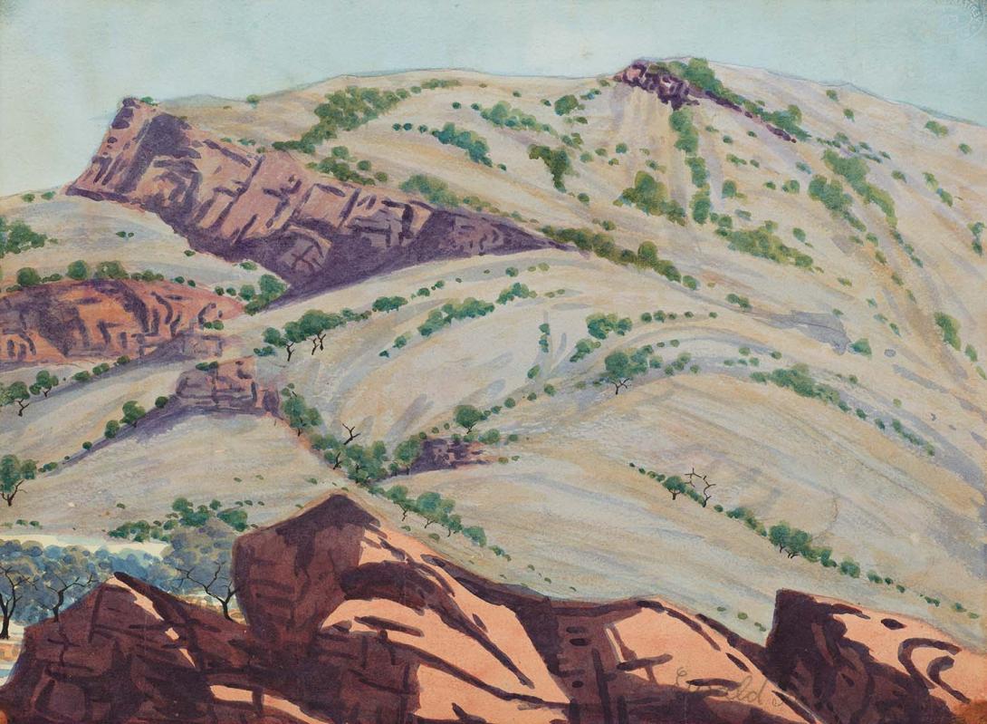 Artwork Rocky hills this artwork made of Watercolour over pencil on smooth cream wove paper on cardboard
