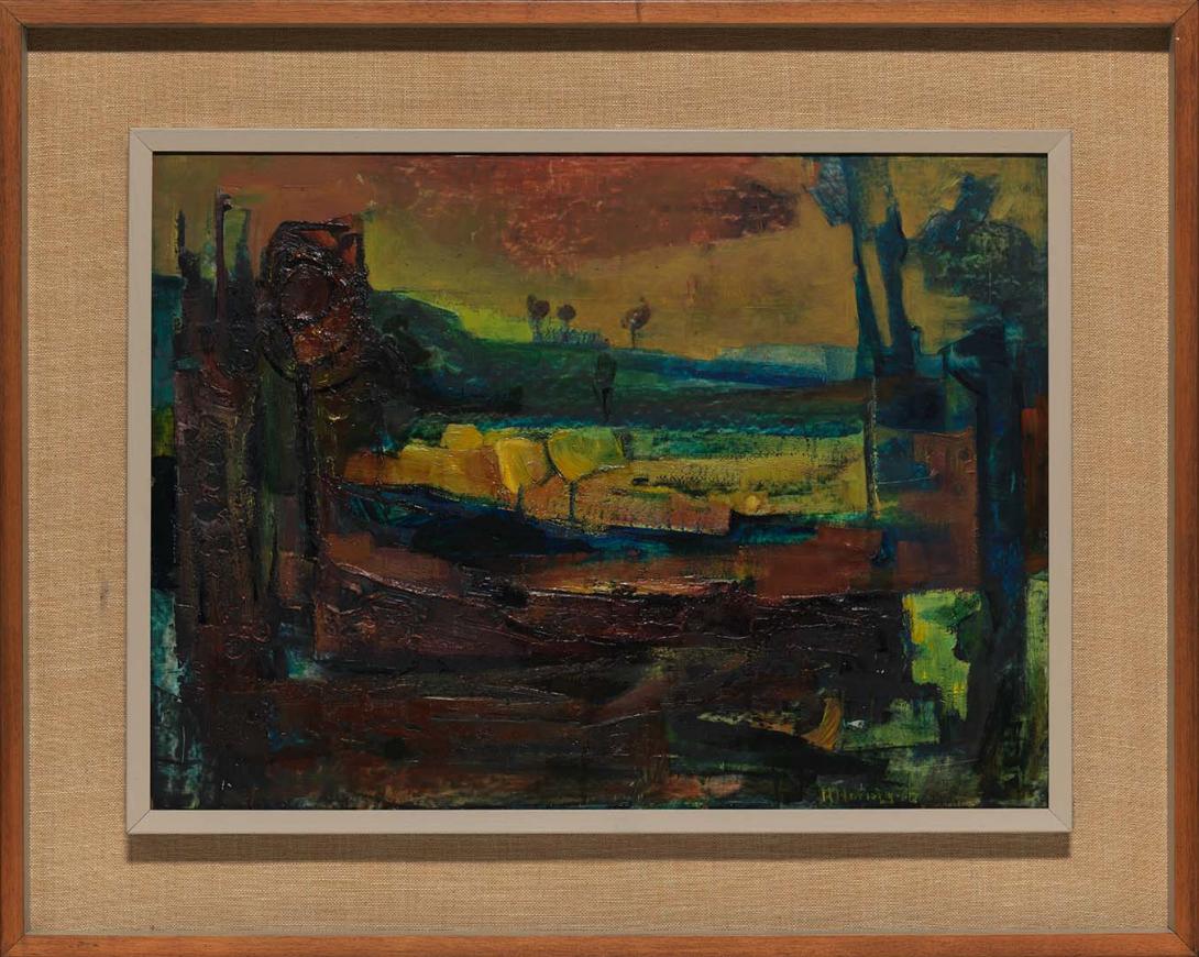 Artwork Landscape this artwork made of Oil on composition board, created in 1962-01-01