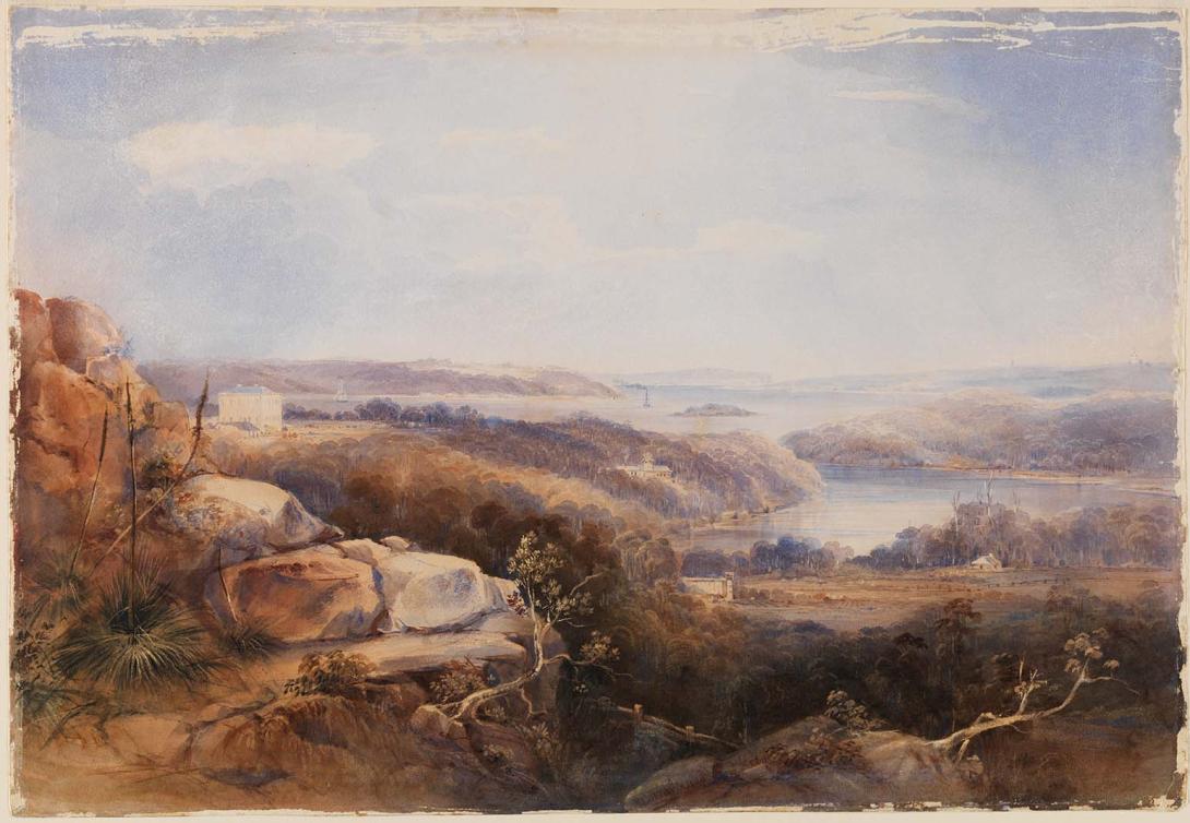 Artwork View from Craigend (Sydney) this artwork made of Watercolour and gouache over pencil on wove paper, created in 1837-01-01