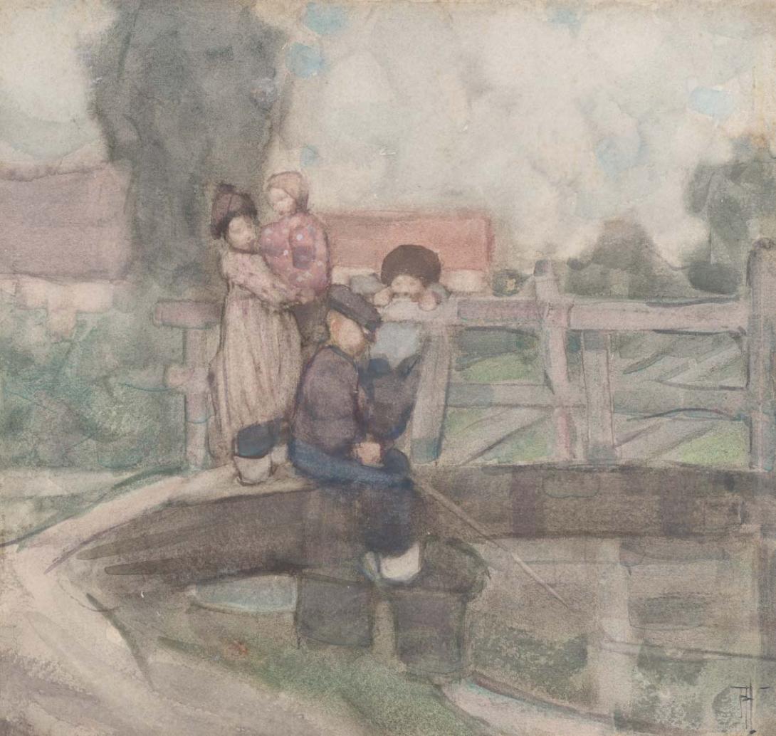 Artwork Fishing this artwork made of Watercolour over pencil on wove paper, created in 1910-01-01