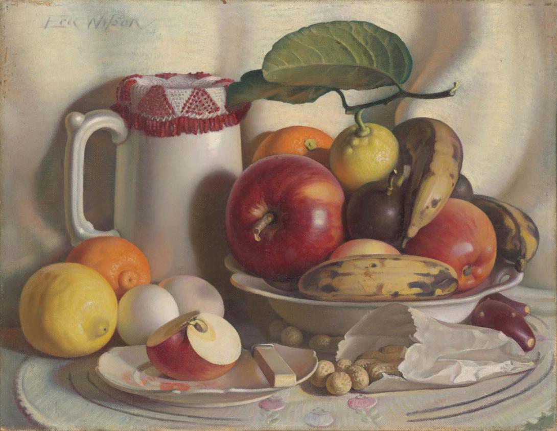 Artwork Still life this artwork made of Oil on canvas on composition board, created in 1934-01-01