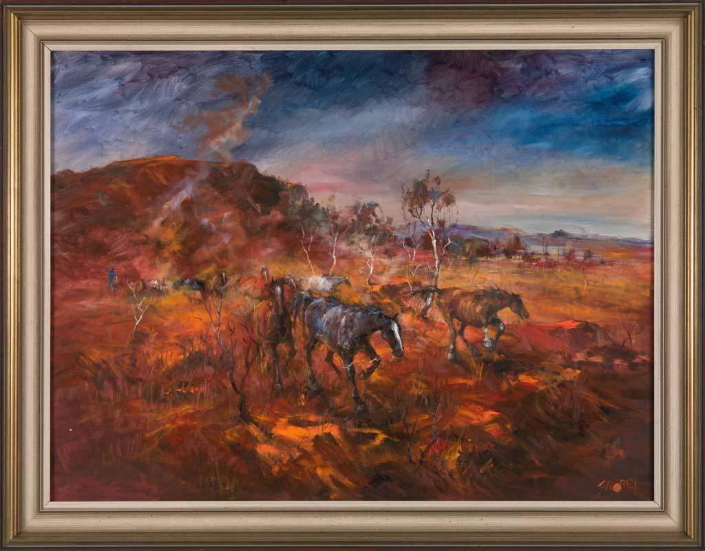 Artwork Running the Tunkenberry Horses, Tilbaroo this artwork made of Oil on canvas, created in 1968-01-01