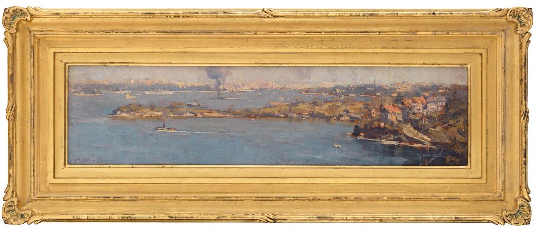 Artwork Sydney Harbour, across Cremorne this artwork made of Oil on wood panel, created in 1897-01-01