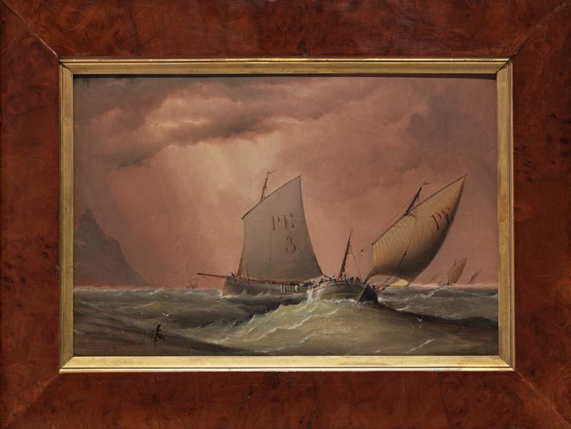Artwork Cornish luggers this artwork made of Oil on cardboard
