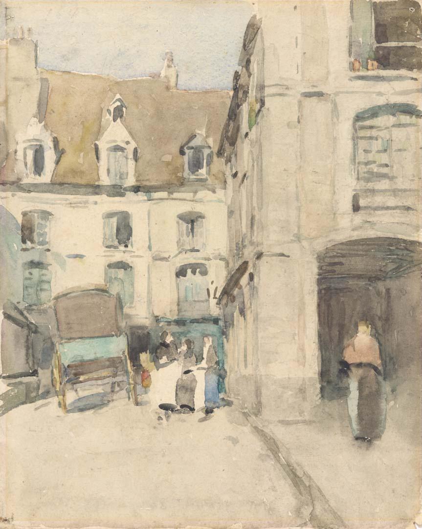 Artwork Rue St. Severin and the Old Arcades, Dieppe this artwork made of Watercolour over pencil on thick wove paper, created in 1920-01-01