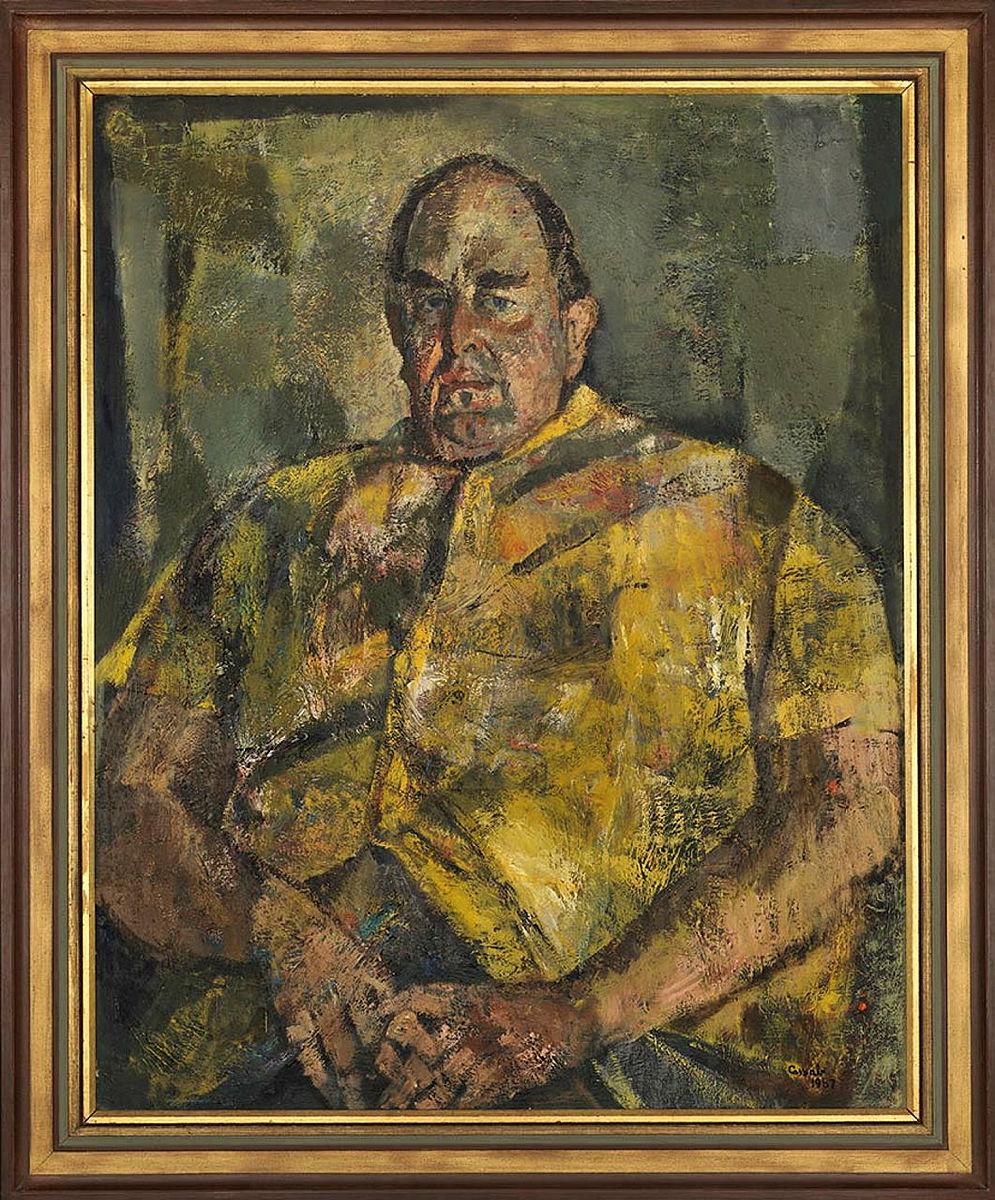 Artwork Portrait of Robert Morley this artwork made of Oil on composition board, created in 1967-01-01