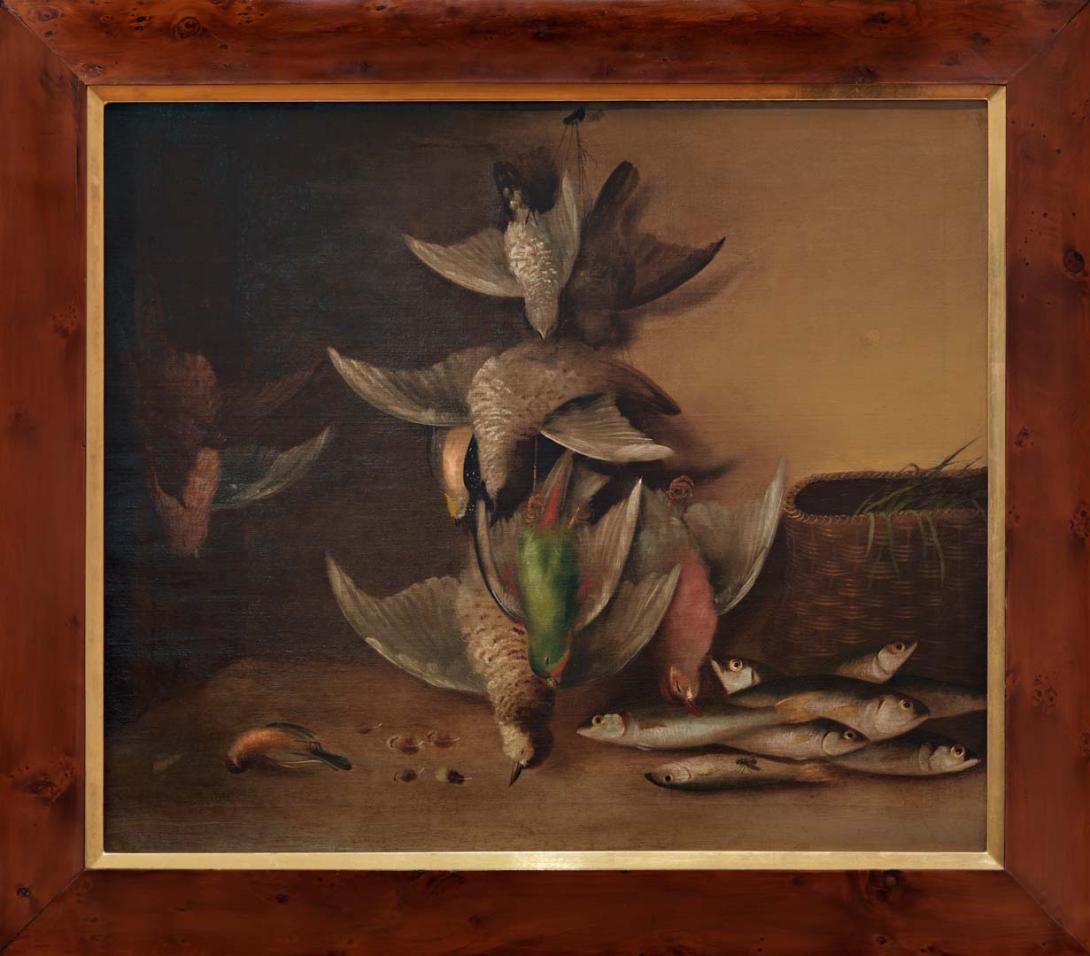 Artwork Still life with game this artwork made of Oil on canvas, created in 1838-01-01