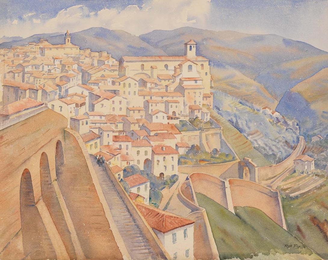 Artwork Hillside village, Italy this artwork made of Watercolour over pencil on rough cream wove paper, created in 1927-01-01