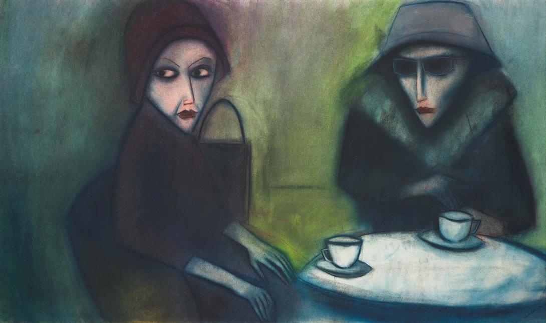 Artwork Afternoon tea this artwork made of Pastel on wove paper laid down on composition board, created in 1974-01-01