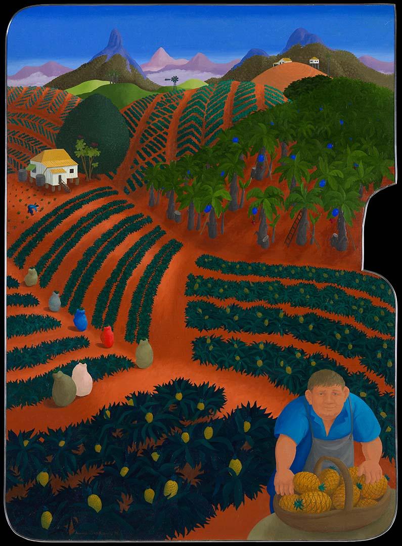 Artwork 6th month:  Pineapple farm, Queensland (from 'Twelve months Australia' series) this artwork made of Oil on canvas on composition board, edged in aluminium, created in 1975-01-01