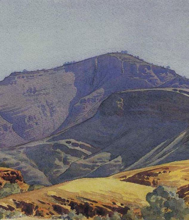A watercolour painting of Mt Hermannsburg.