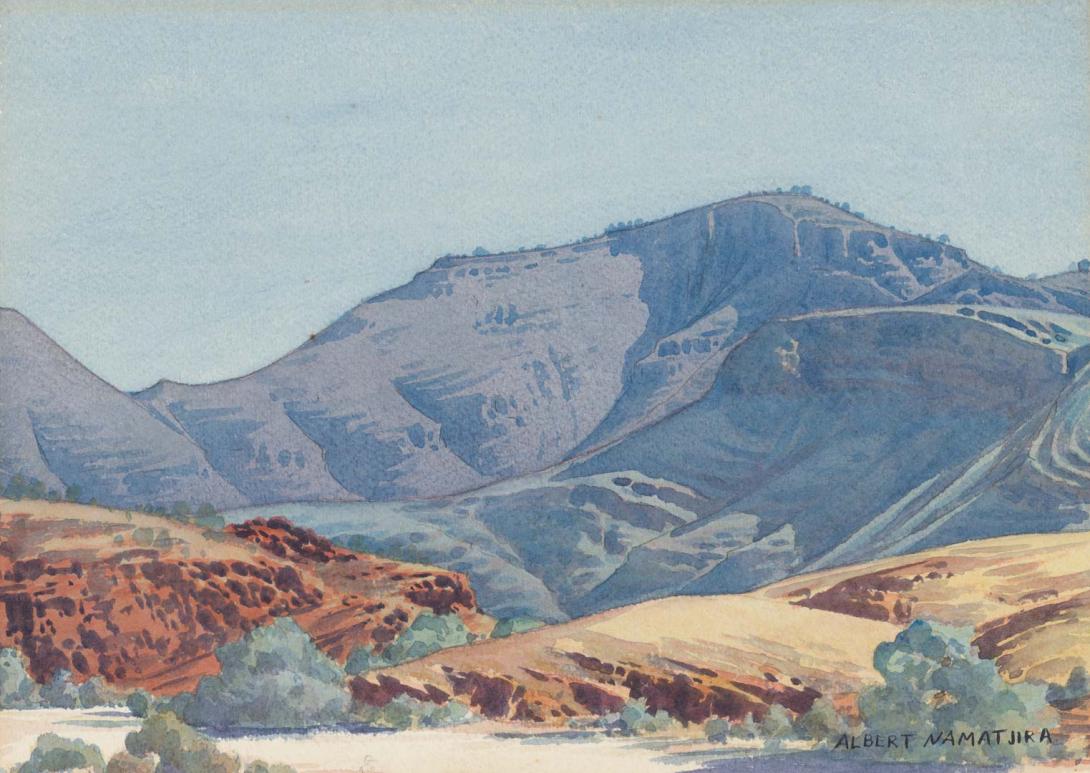 Artwork Mt Hermannsburg this artwork made of Watercolour over pencil on smooth wove paper, created in 1946-01-01