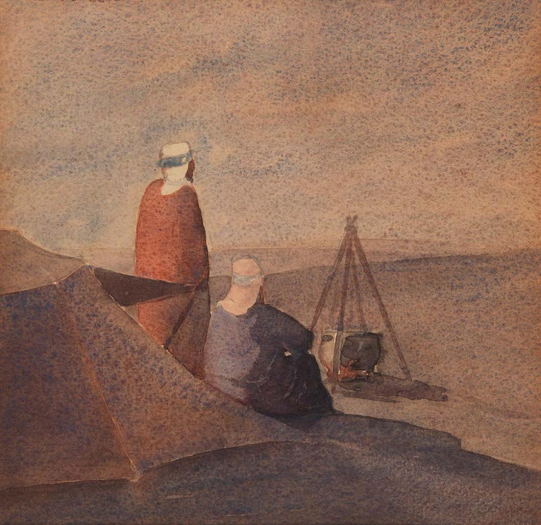 Artwork A camp in the desert, Egypt this artwork made of Watercolour on rough, wove paper on cardboard, created in 1929-01-01