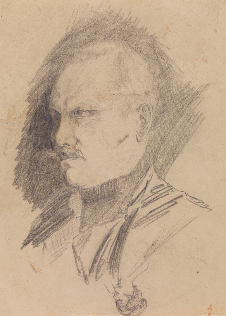 Artwork Untitled (bust-length sketch of a man; pendant sketch of a female head) this artwork made of Pencil on thick buff wove paper, created in 1914-01-01