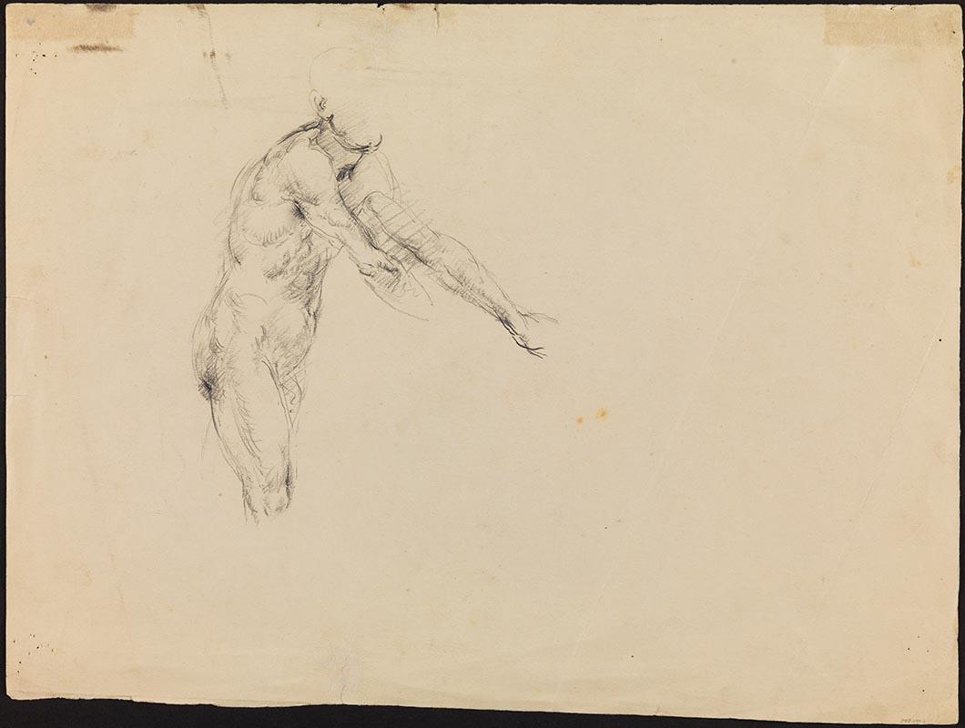 Artwork Untitled (sketch of a nude male figure with outstretched arms) this artwork made of Pencil on thick cream wove paper, created in 1920-01-01