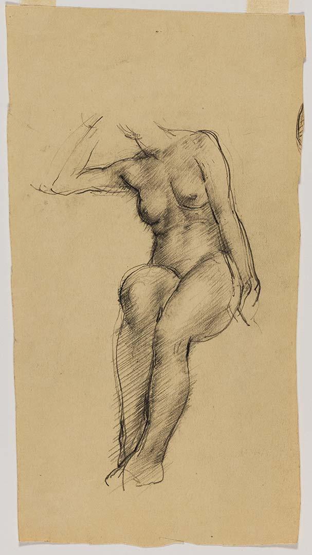 Artwork Untitled (sketch of seated nude female figure) this artwork made of Pencil on thick cream wove paper, created in 1920-01-01