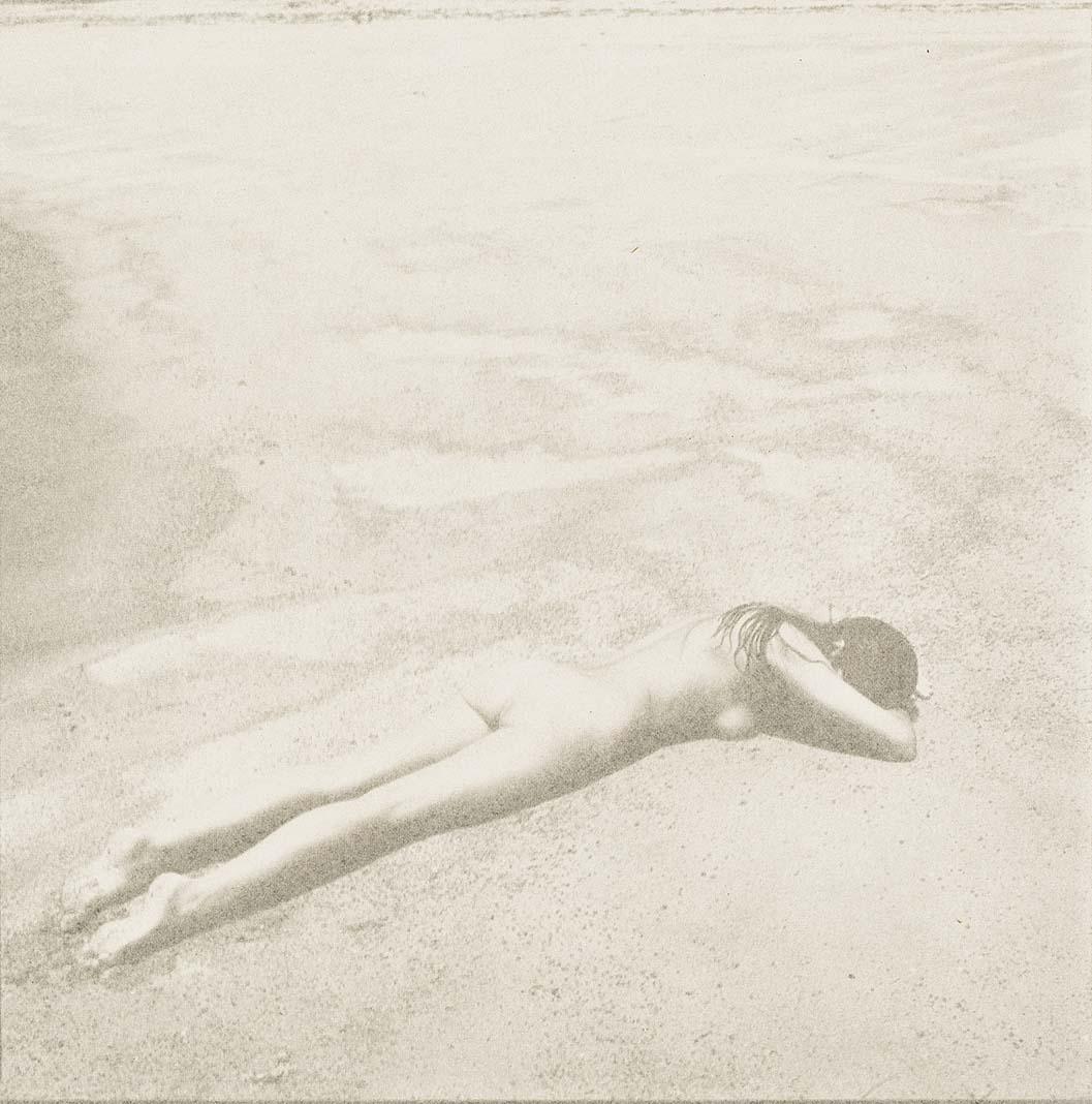 Artwork (Female nude lying on sand) (from 'Magnetic Island' series) this artwork made of Gum bichromate photograph on paper, created in 1982-01-01