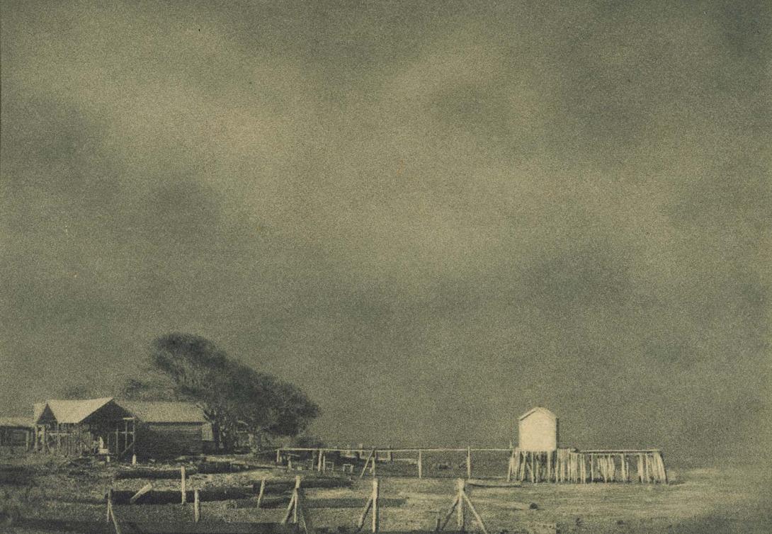Artwork (Farm landscape with a low horizon) this artwork made of Bromoil photograph on paper, created in 1930-01-01