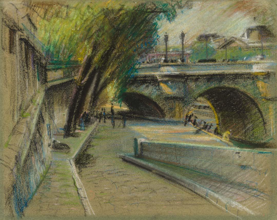 Artwork (Bridge scene) (from a European sketch book) this artwork made of Coloured chalks over pencil on wove paper, created in 1939-01-01