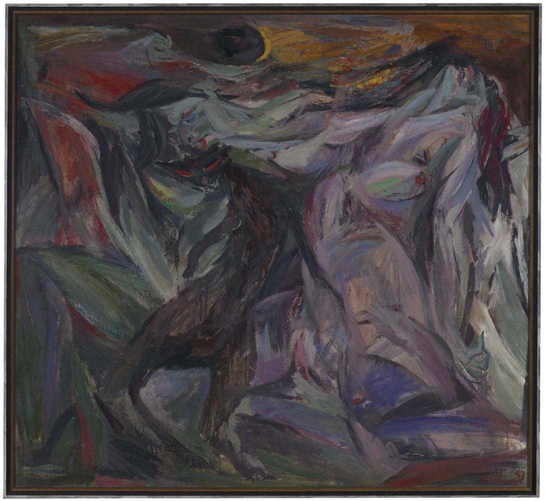 Artwork A twilight of women this artwork made of Oil on composition board, created in 1957-01-01