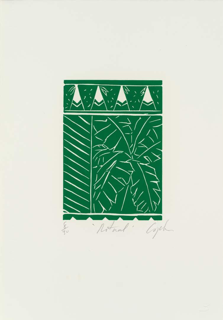 Artwork Ritual (from 'The spirit from the sea' portfolio) this artwork made of Linocut on paper, created in 1981-01-01