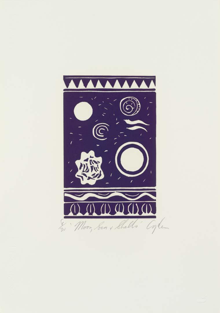 Artwork Moon, sea and shells (from 'The spirit from the sea' portfolio) this artwork made of Linocut on paper, created in 1981-01-01