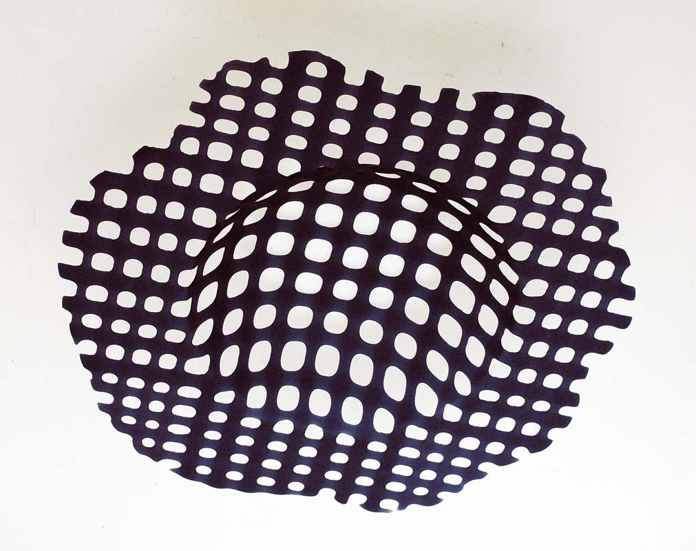 Artwork Lattice dish (No.1 in a series of 10) this artwork made of Deep blue and mauve handmade Germany glass strips fused and slumped. Sandblasted and acid-dipped matt finish, created in 1985-01-01