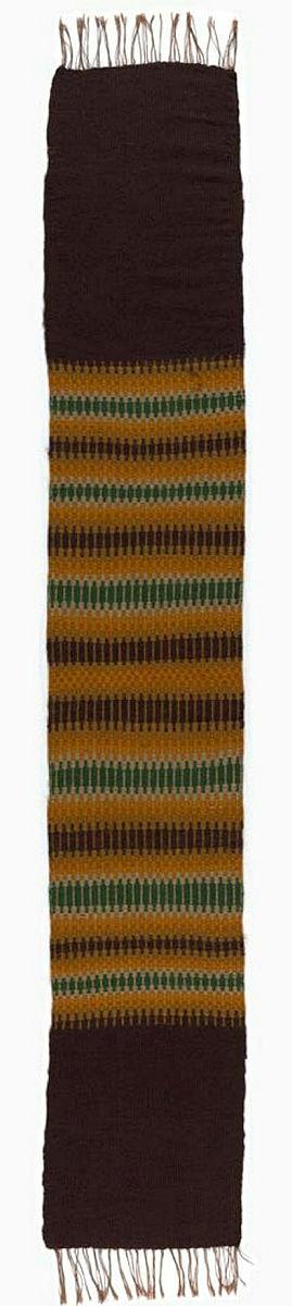 Artwork Table runner this artwork made of Woven wool with dark brown, ochre, gold, dark green and beige stripes, created in 1930-01-01