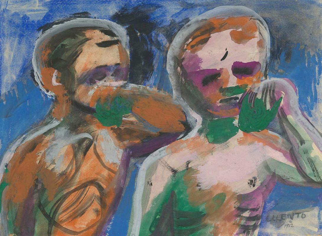 Artwork Boys in the sun this artwork made of Gouache on wove paper on cardboard, created in 1952-01-01