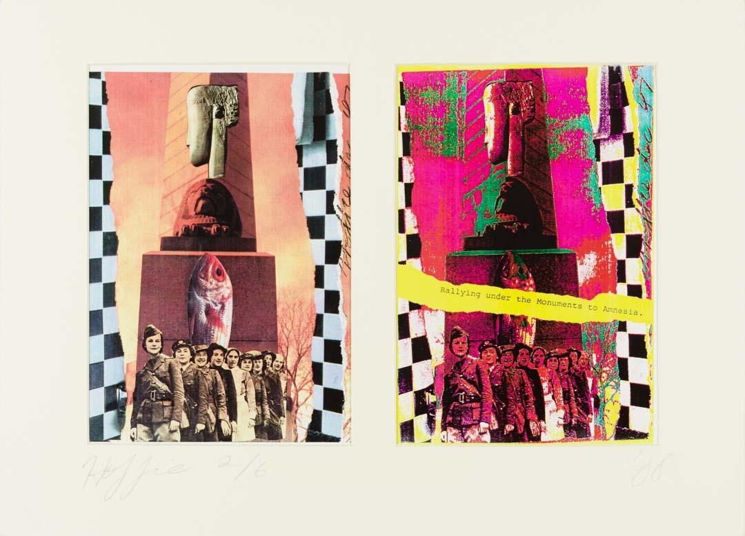 Artwork Rallying under the monuments to amnesia this artwork made of Colour photocopy on wove paper, created in 1988-01-01