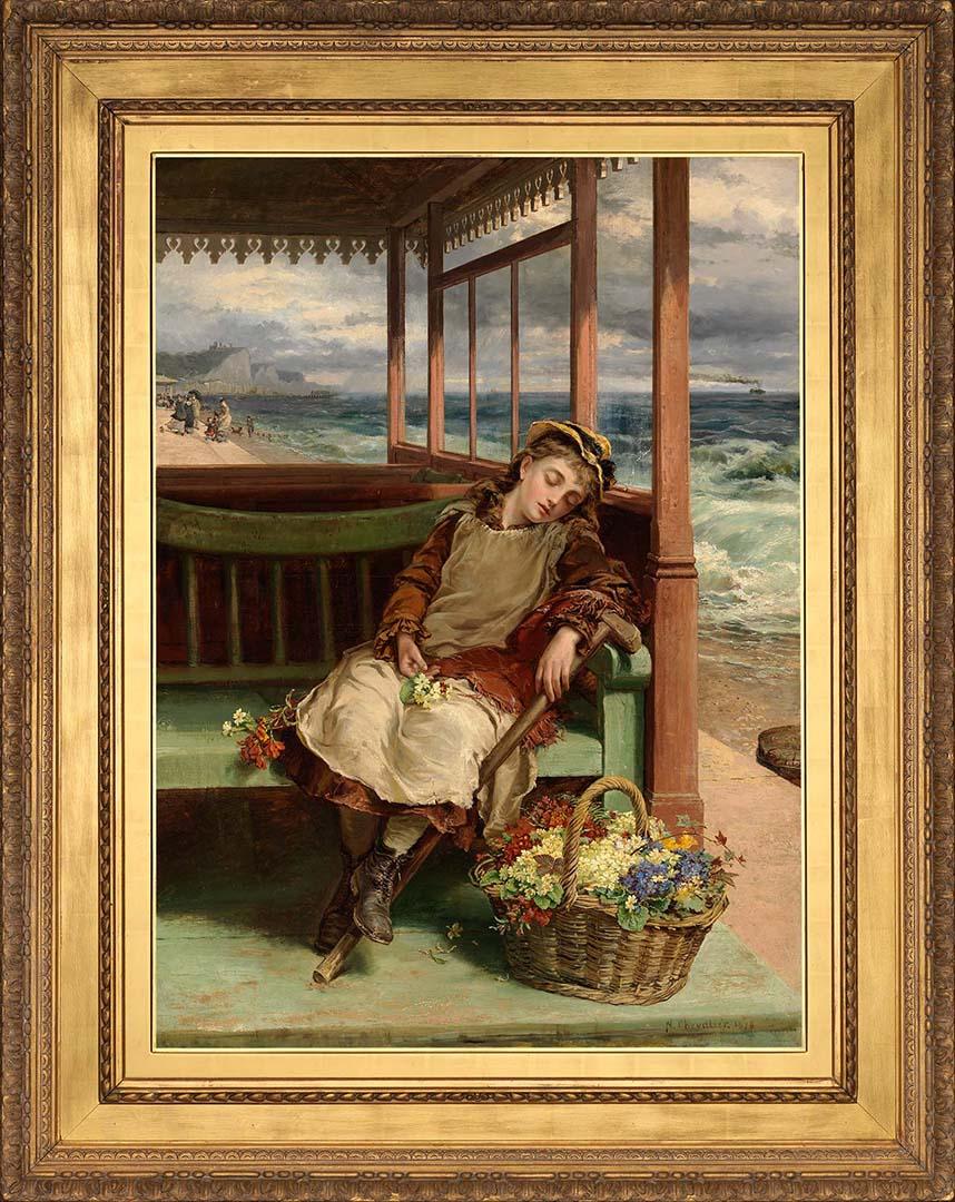 Artwork Weary:  An episode at St Leonards this artwork made of Oil on canvas, created in 1878-01-01