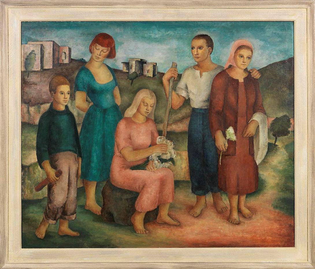 Artwork Figure composition this artwork made of Oil on composition board, created in 1949-01-01